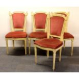 A set of four 19th century upholstered French dining chairs.