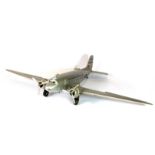 A large aluminium skinned model aircraft, L. 65cm, Wing span 100cm