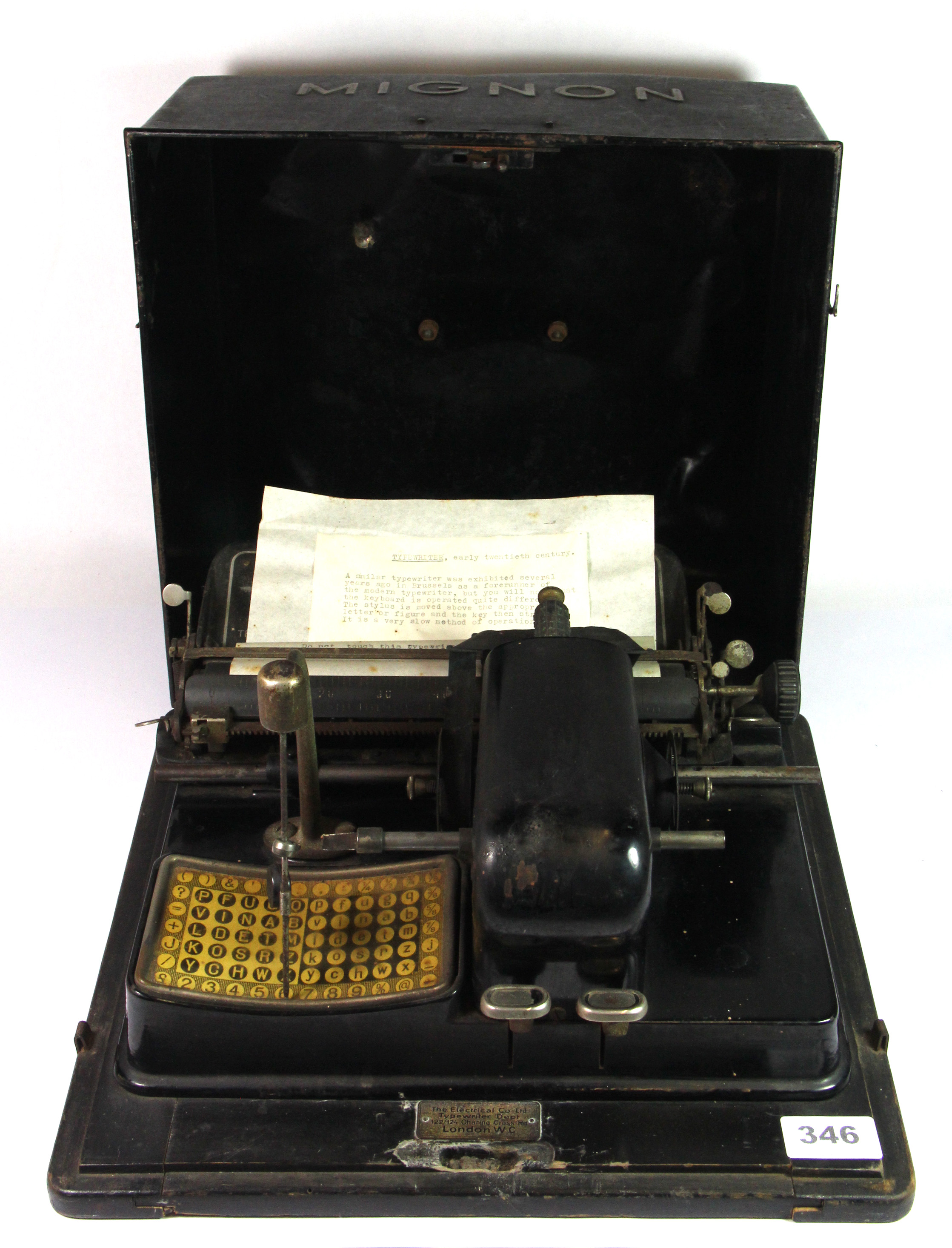 A rare early 20th century Mingon electric typewriter.