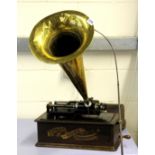 A rare oak cased Edison Home Phonograph, complete with horn and fee standing horn stand.