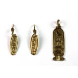 A yellow metal (tested minimum 9ct gold) pendant and matching pair of earrings, pendant L. 3.2cm,