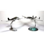 Two alumininum model aircraft, H. 16cm.