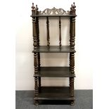 A three tier Canterbury what not, H. 114cm.