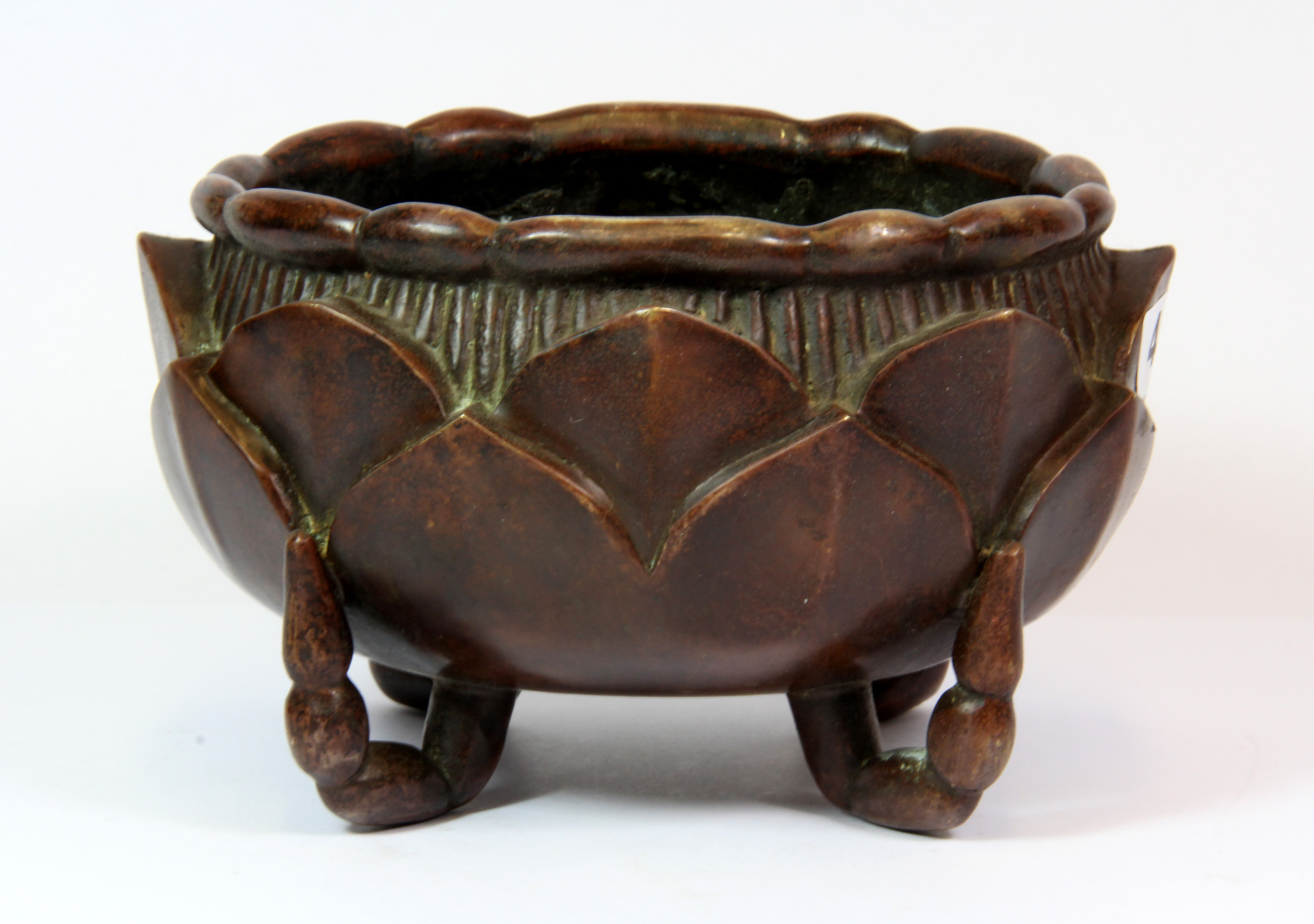 A Chinese cast bronze censer in the form of a lotus, H. 10cm, W. 15cm.