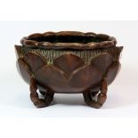 A Chinese cast bronze censer in the form of a lotus, H. 10cm, W. 15cm.