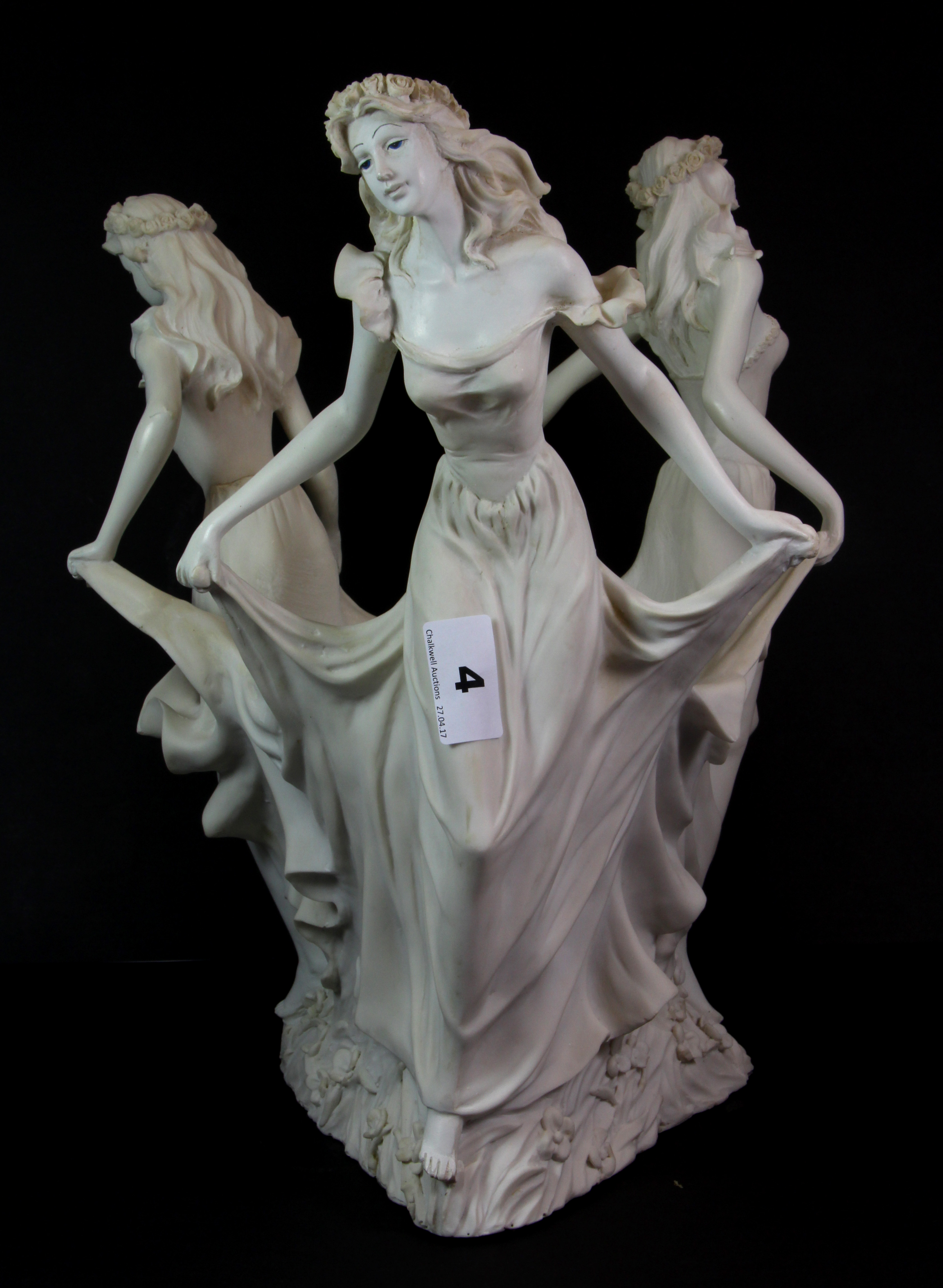 An Art Nouveau style composition figure of Three Dancing Nymphs, H. 37cm.