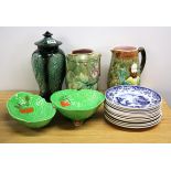 Two Crown Devon salad bowls, a quantity of Wedgwood 'Pembroke Castle' plates and three other items.