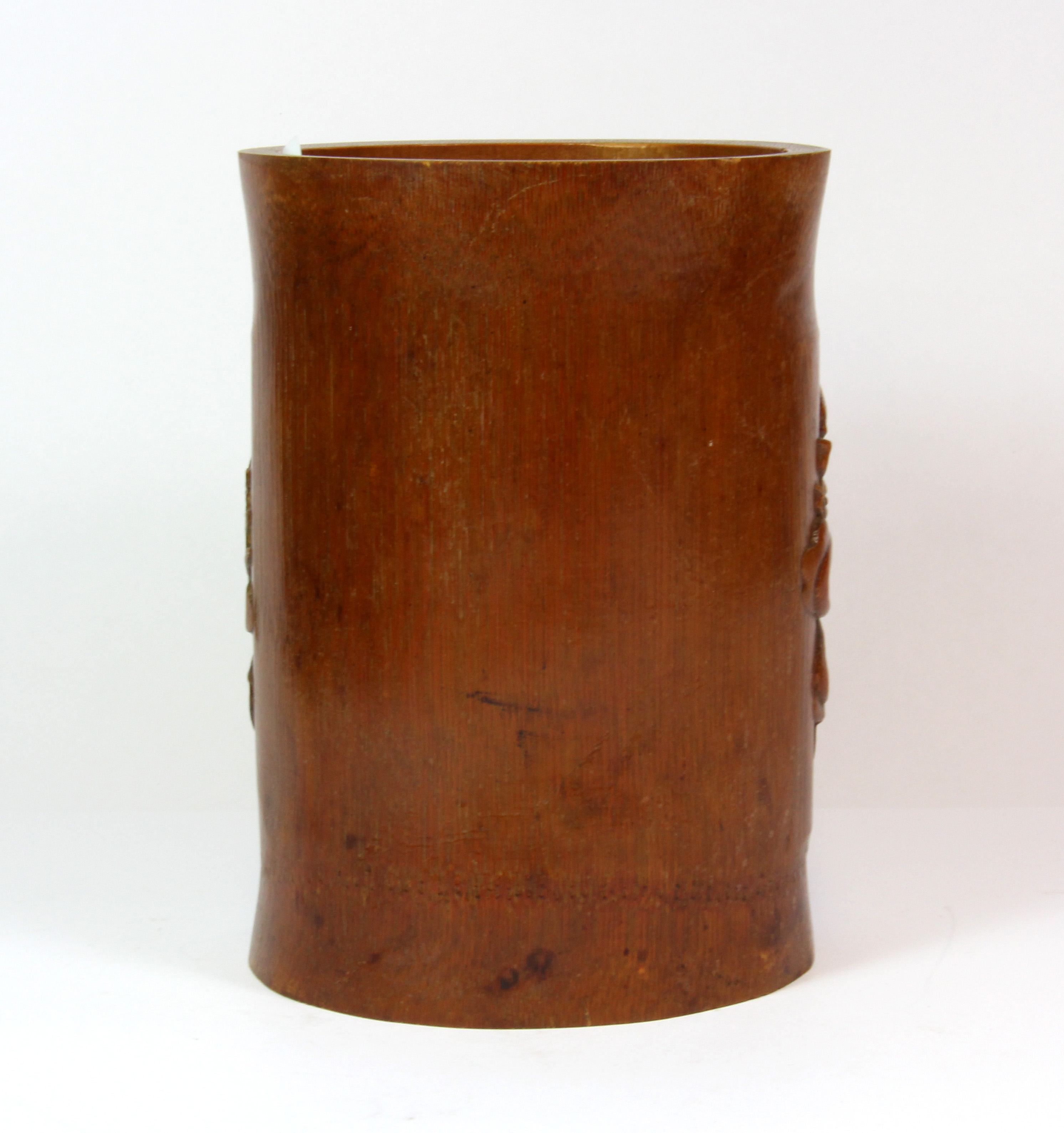 A mid 20th century Chinese carved bamboo brush pot, H. 18cm. - Image 2 of 3