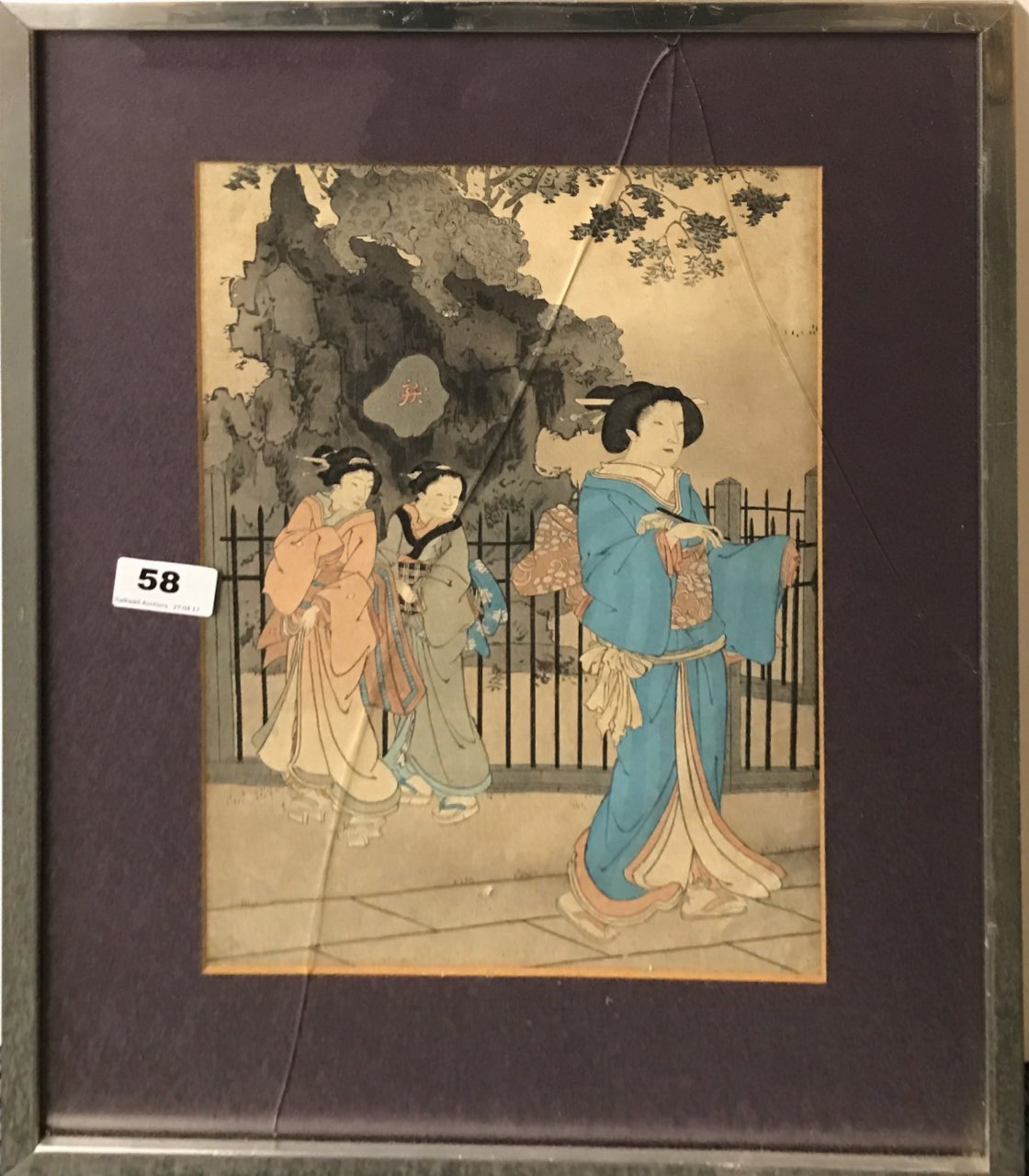A framed 19th century Japanese woodblock print by Kunichika Toyohara 1836 - 1900, 38cm x 50cm.