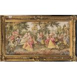 A large gilt framed tapestry, 64cm x 101cm.