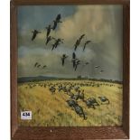 A small 1950's framed print by Peter Scott, 40cm x 34cm.