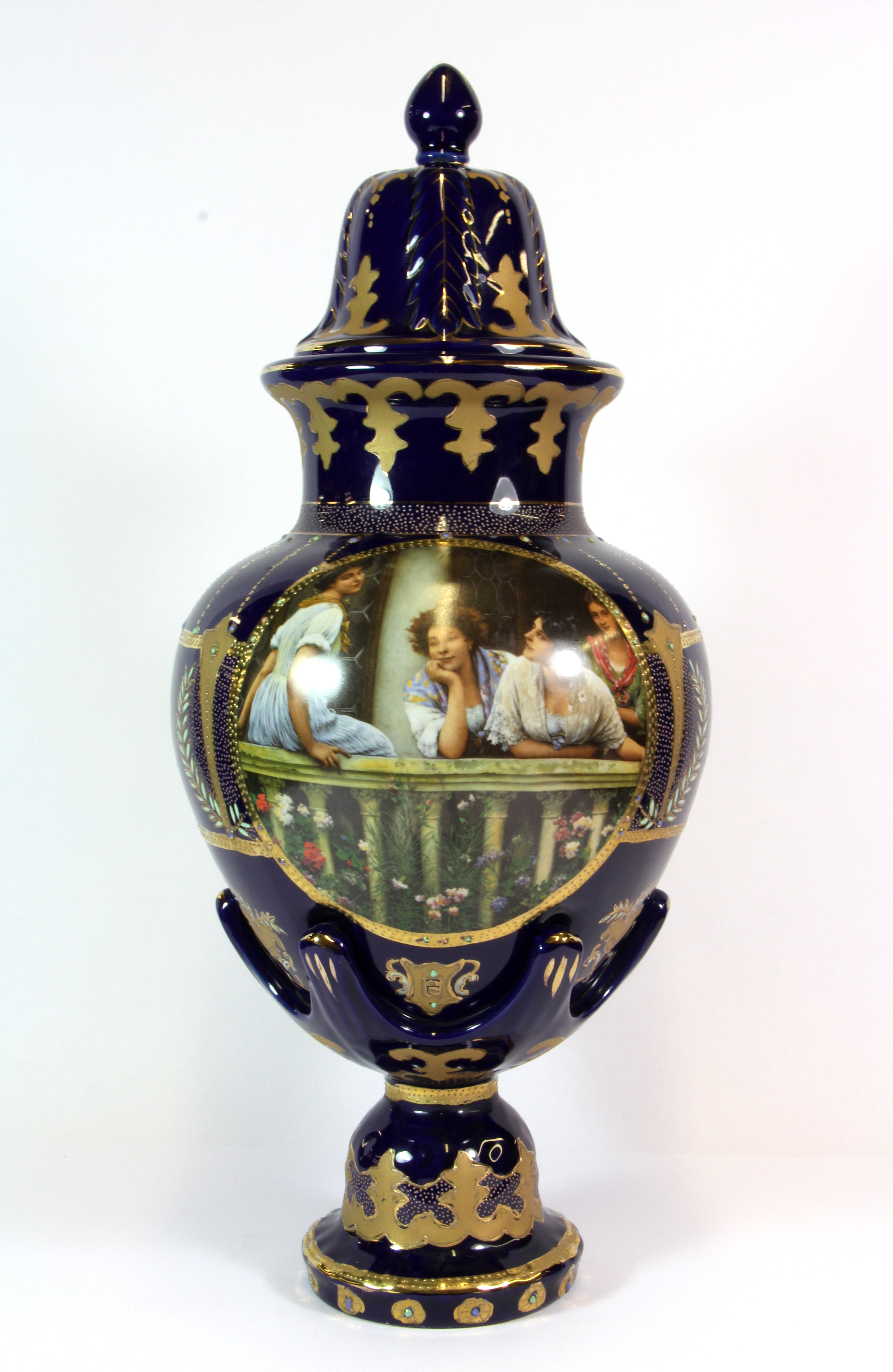 An attractive gilt porcelain jar and cover, H. 46cm.