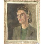 A 1930's framed oil on canvas of a lady, 48cm x 59cm.