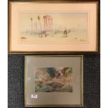 Two framed and signed watercolours, 37cm x 33cm and 59cm x 35cm.