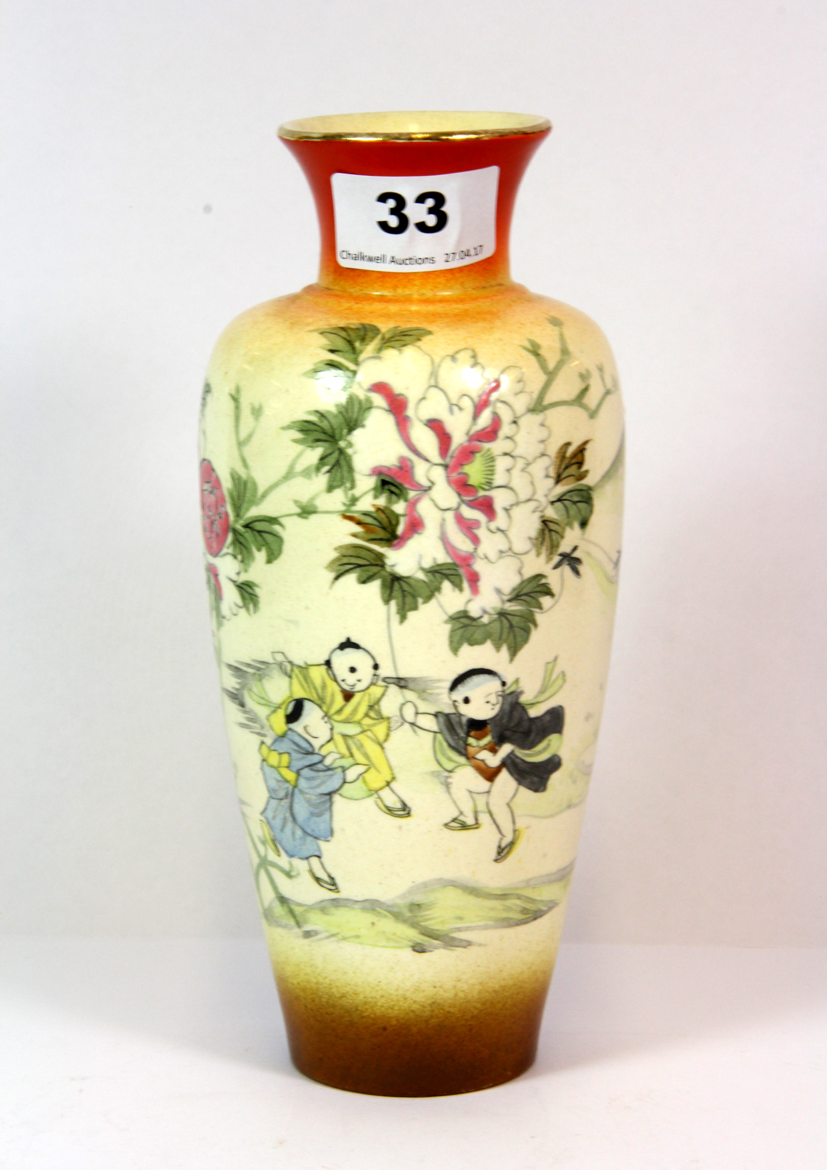 A small early 20th century Japanese pottery Satsuma vase, H. 21cm.