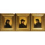 Three 19thC gilt framed oil on board of pipe smokers, two signed W. Thomson, frame size 31cm x