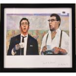 A pencil signed lithograph of the Kray Twins, titled 'Gert and Daisy', by John Bulley, 44cm x