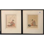A pair of framed 19th century Japanese woodblock prints, 34cm x 41cm.