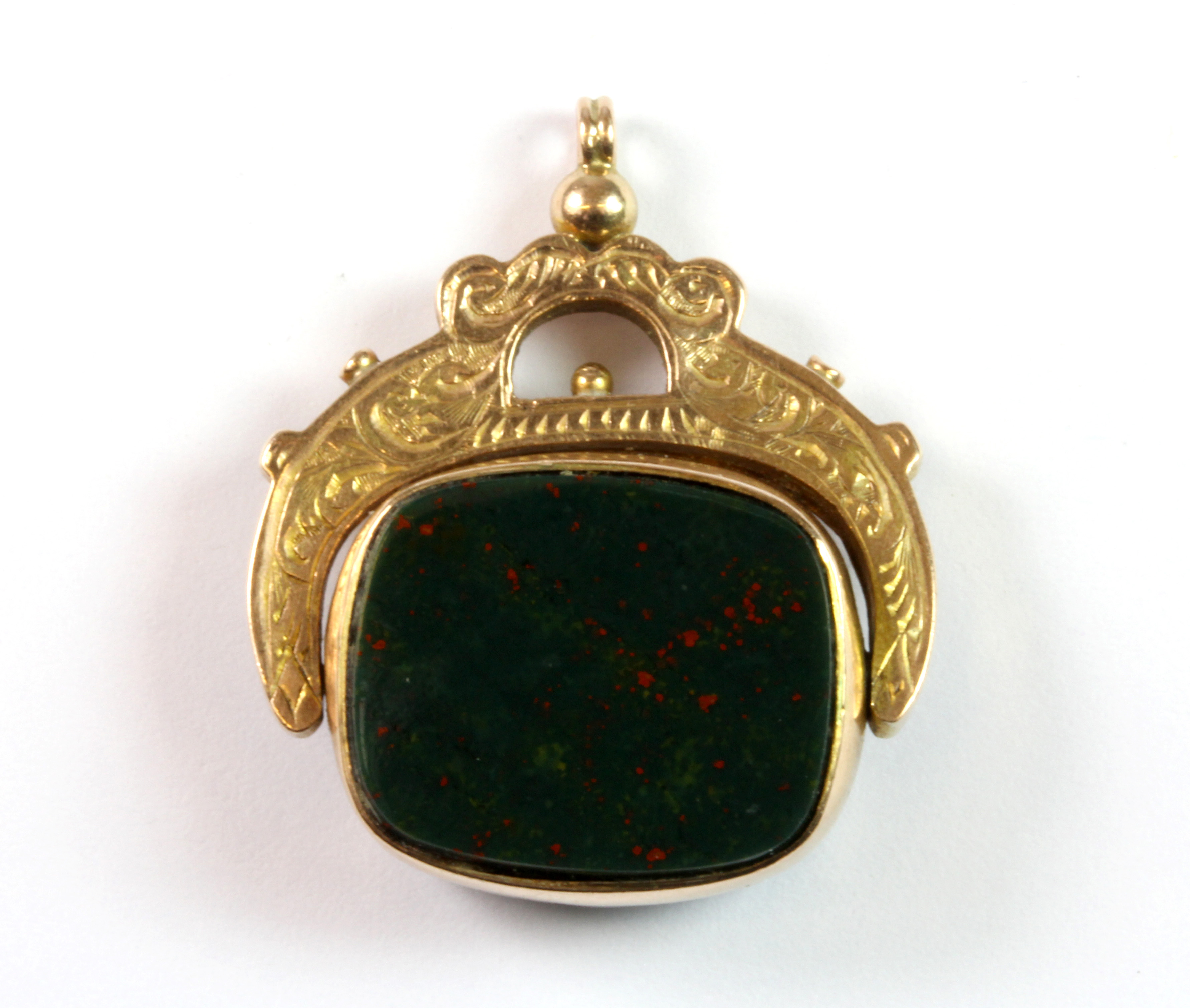 A 9ct gold bloodstone and cornelian set spinning fob. - Image 2 of 2