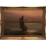 Dion Pears, a large gilt framed oil on canvas of a sailing barge, frame size 75cm x 74cm