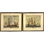 A pair of large framed reproduction prints of 18thC war ships, 92cm x 78cm