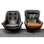 Two 1970's upholstered swivel arm chairs.
