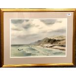 Gilt framed watercolour of "Crab boats Cromer" signed L. Hardy Moore, framed 76 x 59cm.
