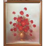 Robert Cox, framed signed oil on canvas still life of flowers, frame size 58cm x 68cm.