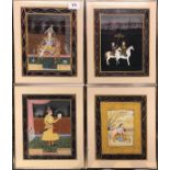 A set of four good quality framed Indian watercolours on silk, frame size 25cm x 29cm.