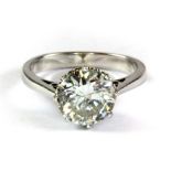 An 18ct white gold ring (fully hallmarked) ring set with a solitaire diamond (approx. 2.4ct)(N).