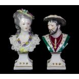 A pair of 19th century German porcelain portrait busts, H. 14cm.