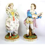 A pair of large 19th century French bisque porcelain figures, H. 39cm.