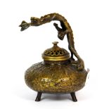 A Chinese gilt bronze dragon censer, H. 13.5cm.
