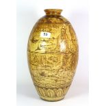 A Chinese Yuan dynasty style incised and glazed pottery vase, H. 37cm.