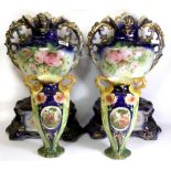 Two pairs of Victorian ceramic vases, H. 48 & 28cm.