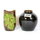 A signed studio pottery vase, H. 11cm, and a further signed pottery acorn vase, sold on behalf of