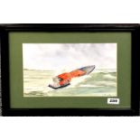 A framed watercolour of a lifeboat in action by D. Thorndike, 45 x 35cm, sold on behalf of RNLI