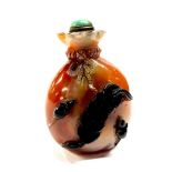 "A carved mid 20th century agate snuff bottle in the form of a sack of grain decorated with two