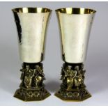 A pair of limited edition hallmarked silver 198/700 Lincoln Cathedral 1980 commemorative goblets, H.