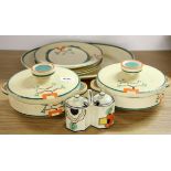 A Clarice Cliff Art Deco part dinner set.