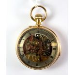 An unusual erotic action French open faced gold plated pocket watch with top wind movement.