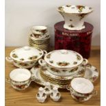 A Royal Albert Old Country Roses part dinner set, boxed centre fruit bowl with two similar tureens.