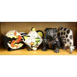 Two large Lorna Bailey items, a contemporary china cow and a figure of a bulldog, approx. H. 22cm.