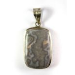 A 925 silver mounted grey banded agate pendant, L.5.5cm.