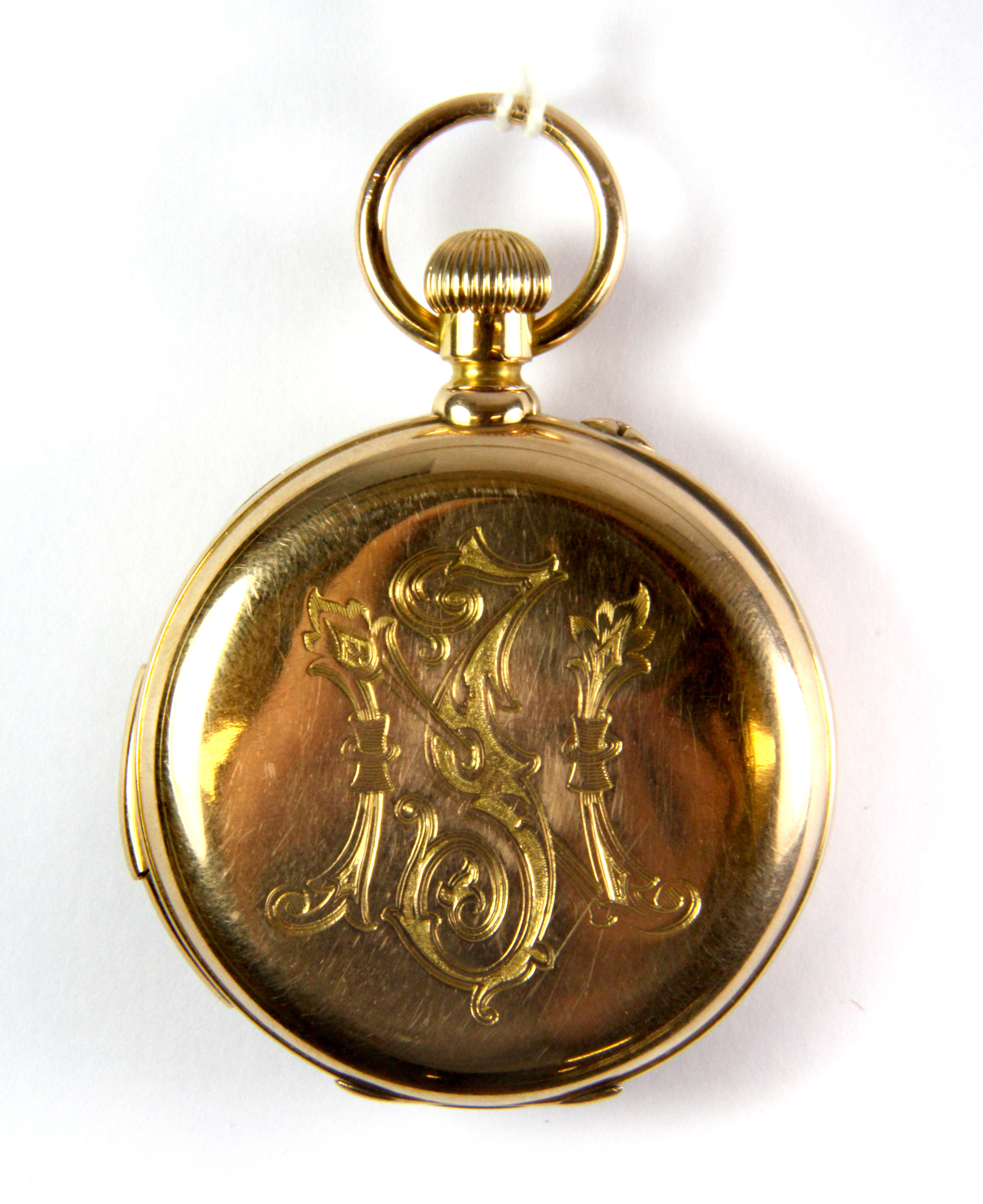 An unusual erotic action French open faced gold plated pocket watch with top wind movement. - Image 2 of 2