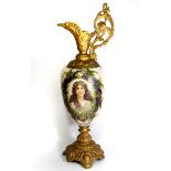 A 19th century hand painted opaline glass and spelter urn, H. 67cm.