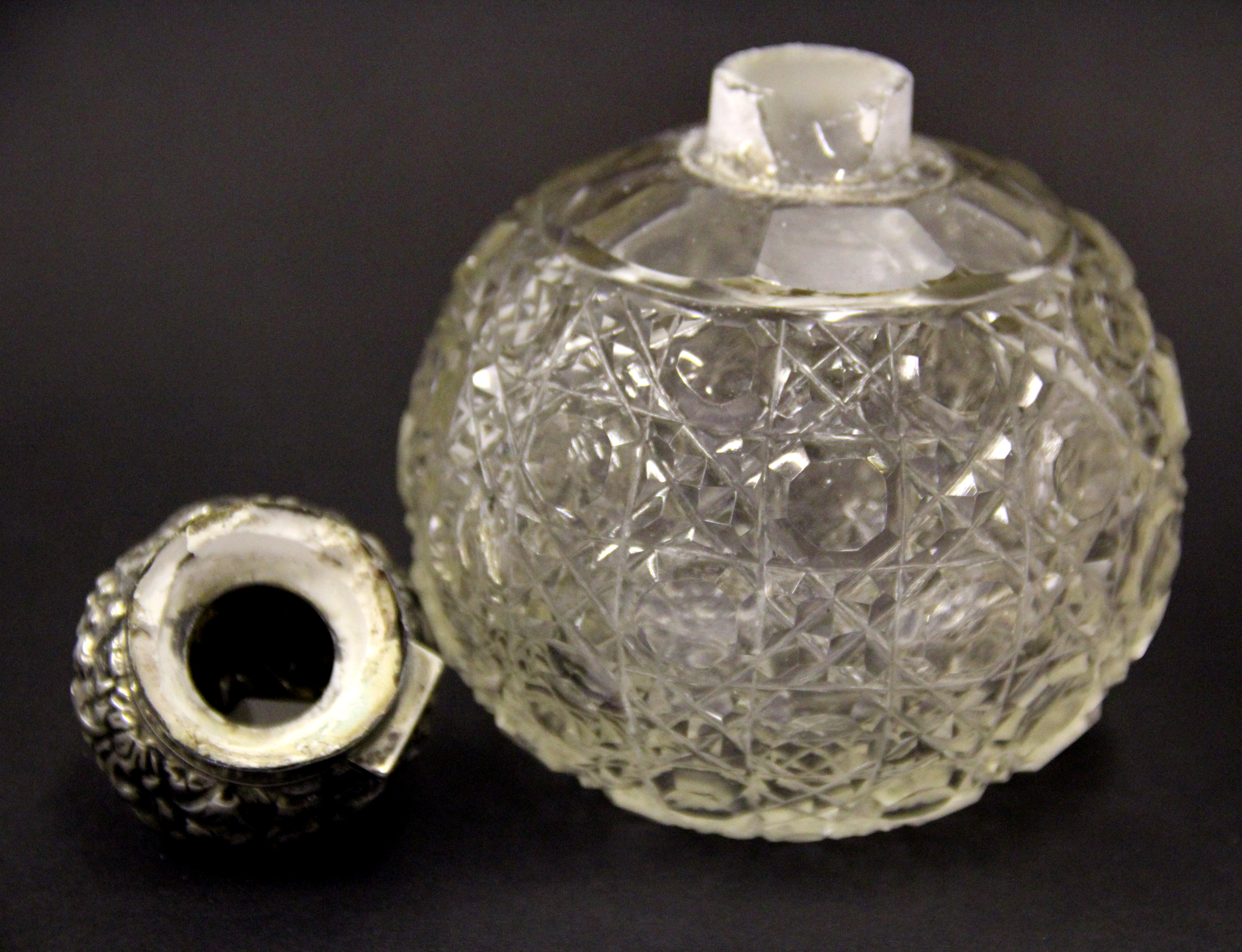 Four silver topped cut glass perfume bottles. Tallest 13.cms. - Image 6 of 6