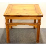 A mid 20th century Chinese polished elmwood side table, 61 x 61 x 55cms.