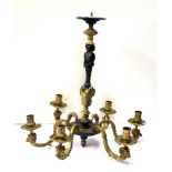 A 19th century gilt bronze 6 branch candle chandelier light fitting, with figural and goats head