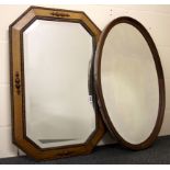 Two 1920's oak wall mirrors, H. 82cm.